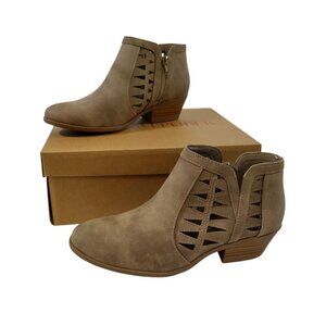 Taupe Faux Suede Ankle Booties With Side Cutout Design & Low Block Heel, NWB